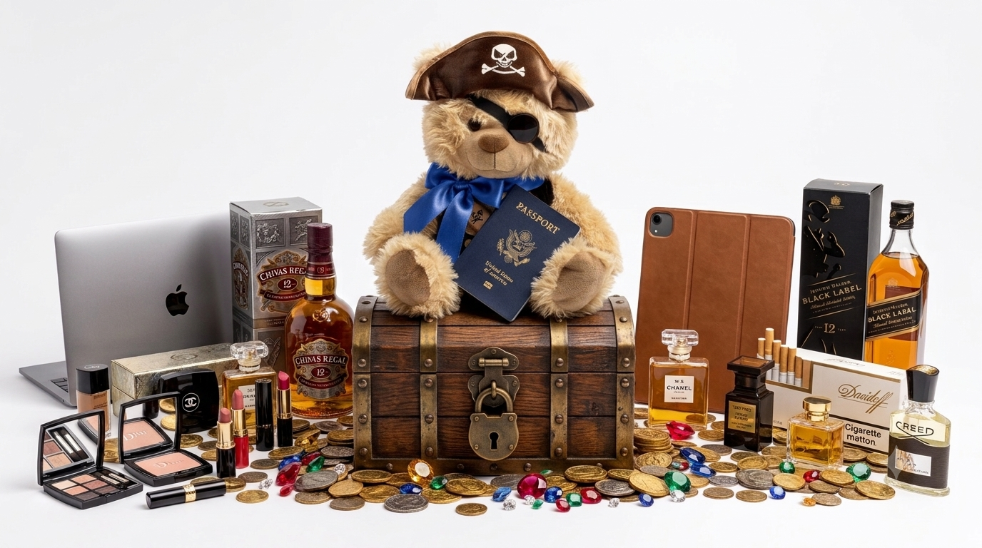 A traveller carrying duty-free finds for their crew back home